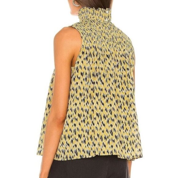 Joie Mika Smocked Mock Neck Sleeveless Top in Soft Citrus Yellow/BlackPr… - Picture 6 of 11